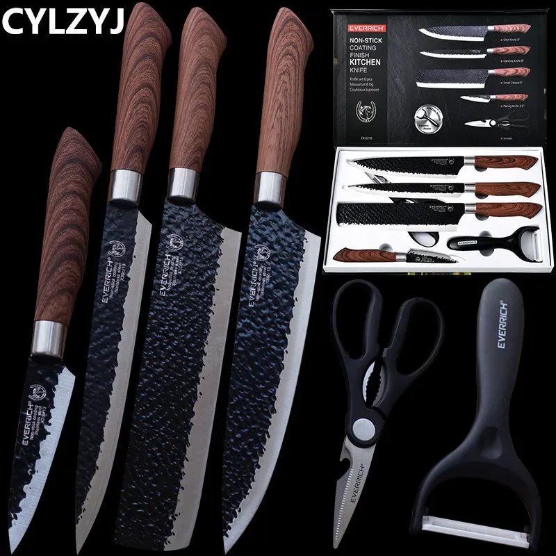 Knives Stainless Steel Kitchen Knives Set Tools Forged Kitchen Knife Scissors Ceramic Peeler Chef Slicer Nakiri Paring Knife Gift Case