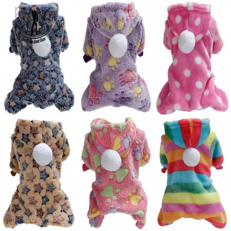 Dog Apparel Pet Clothes Flannel Dog Costume Dog Cold Weather Coats Cat Apparel Soft Flannel Doggie Jumpsuit Clothes Pet Four Legged Pajamas d240426