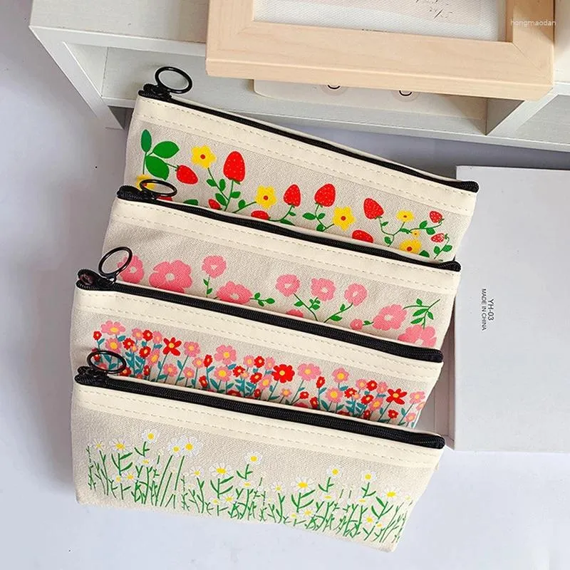 Sacs de rangement Retro Flower Daisy Crayon Crayon Canvas Crayon Crayon Étudiant Holder Supplies Sac Boîte à école Sachette de papeterie