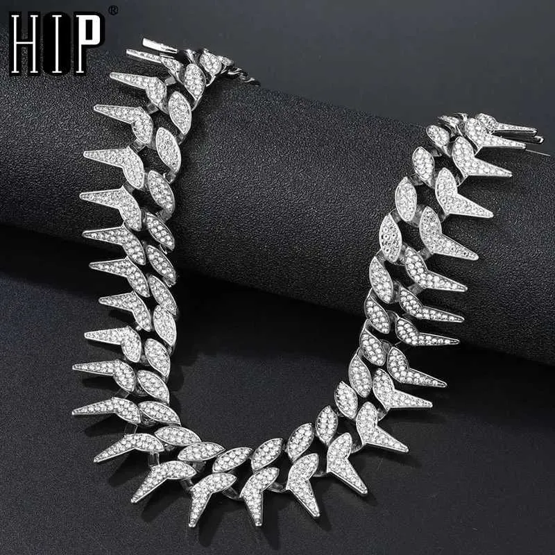 Stränge Hip Hop 24 mm glänzend schwerer Eced Cuban Thorn Kette Voll AAA Kristall asphaltiert Herren Armband Schmuck Halskette 240424