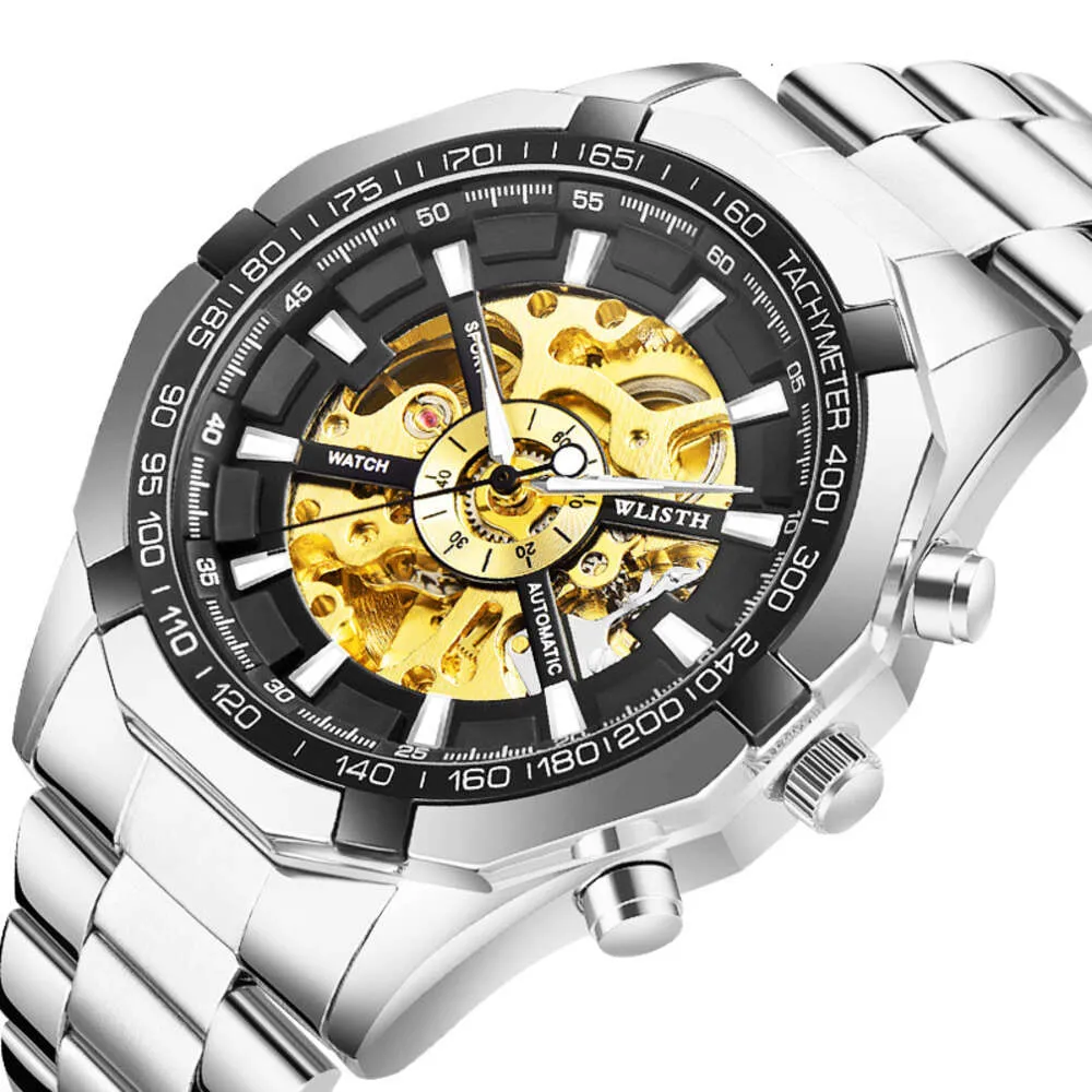 WLISTH relógio mecânico totalmente automático, impermeável Hollow High Hight's Watch Night Glow Watch Solid Steel Men Watch