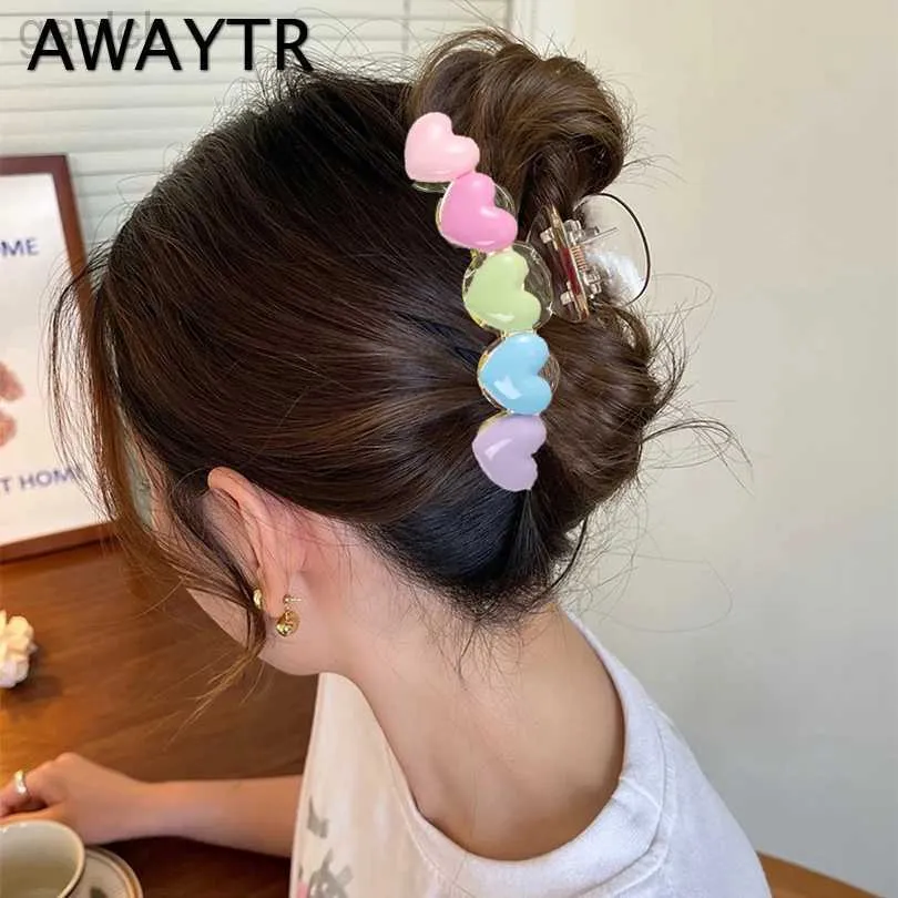 Clip per capelli Barrette Awaytr New Women Colour Love Great Hair Clip Clip Elegante Coda di cavallo Capelli Clip di squalo Girls Girl Clip Accessori per capelli 240426