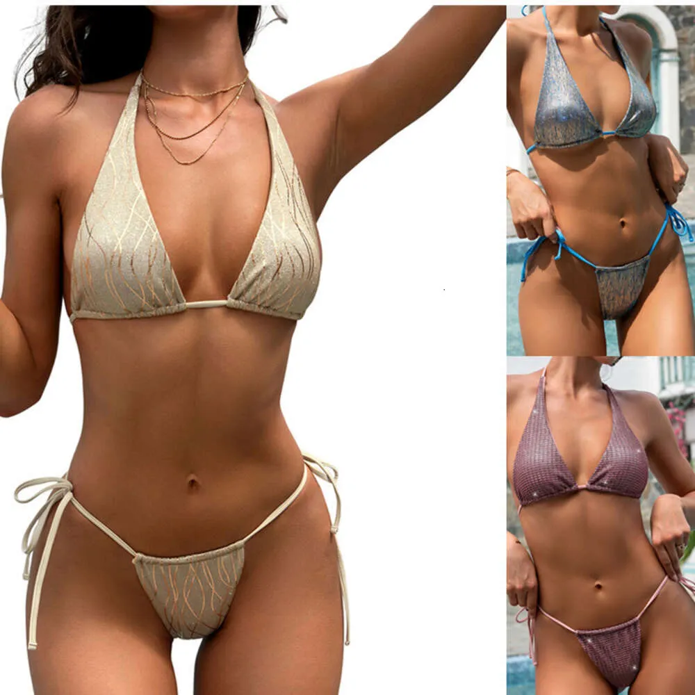 New Bikini Women's Split Body Swimsuit avec Gold and Silver Silk tissu Lacet Up Massuit