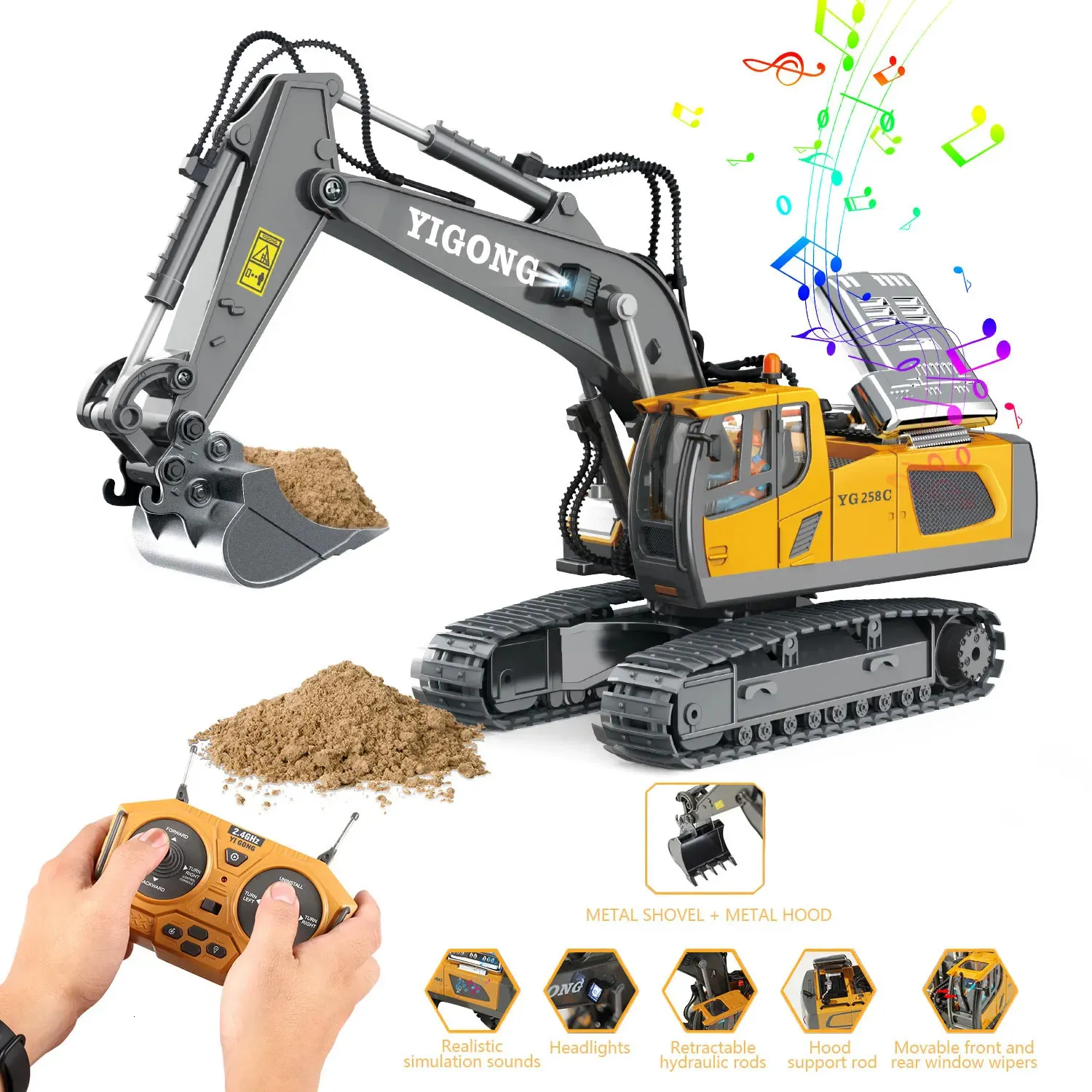 24g RC Excavator Enfants Modèle de télécommande Génie de la voiture Truck à benne basse-basse Bulldozer High Tech Toys 240411