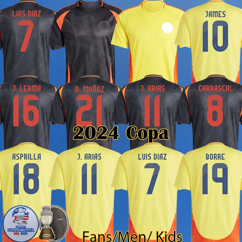 2024 Copa Kolombiya James Futbol Formaları Çocuk Kiti 2025 Columbia Milli Takım Futbol Gömlek Ev Uzakta Set Camisetas 24 25 D.Valoyes Arango C. Chucho Cuadrado