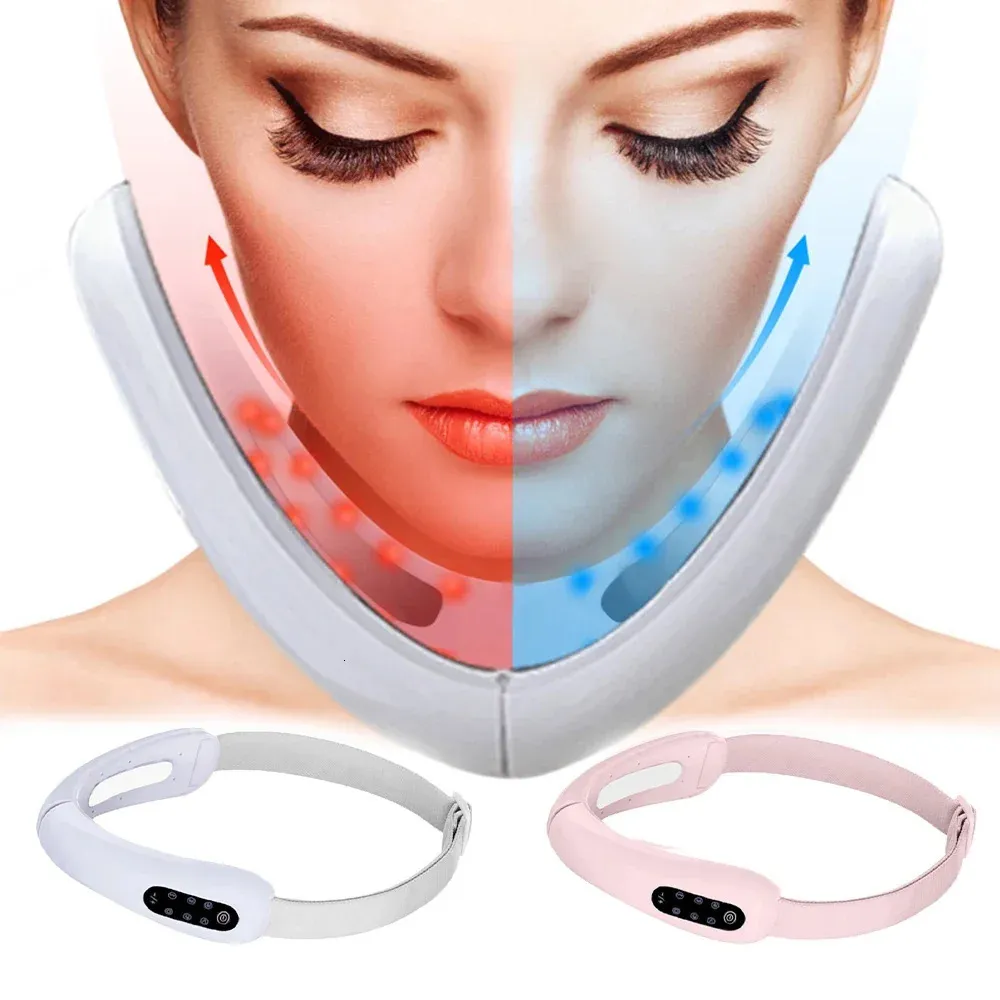 Microcurrent Face Lift Machine LED PON Therapie Verwarmde afslankmassager Dubbele kin Jaw V Lijn Anti Aging Wrinkle Beauty 240425
