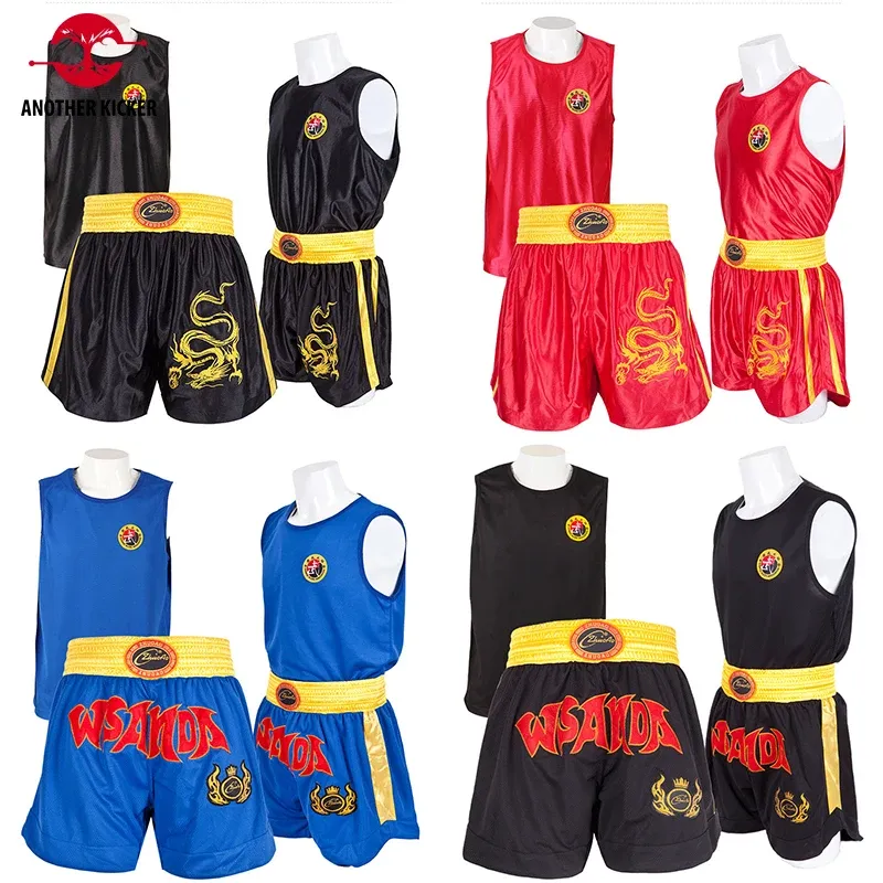 T-Shirts Boxshorts und Singulett-Männer Frauen Kinder Muay Thai Shorts Mma T Shirt Weste Sanda BJJ Kampfkunst Kampf Kickboxing-Uniform