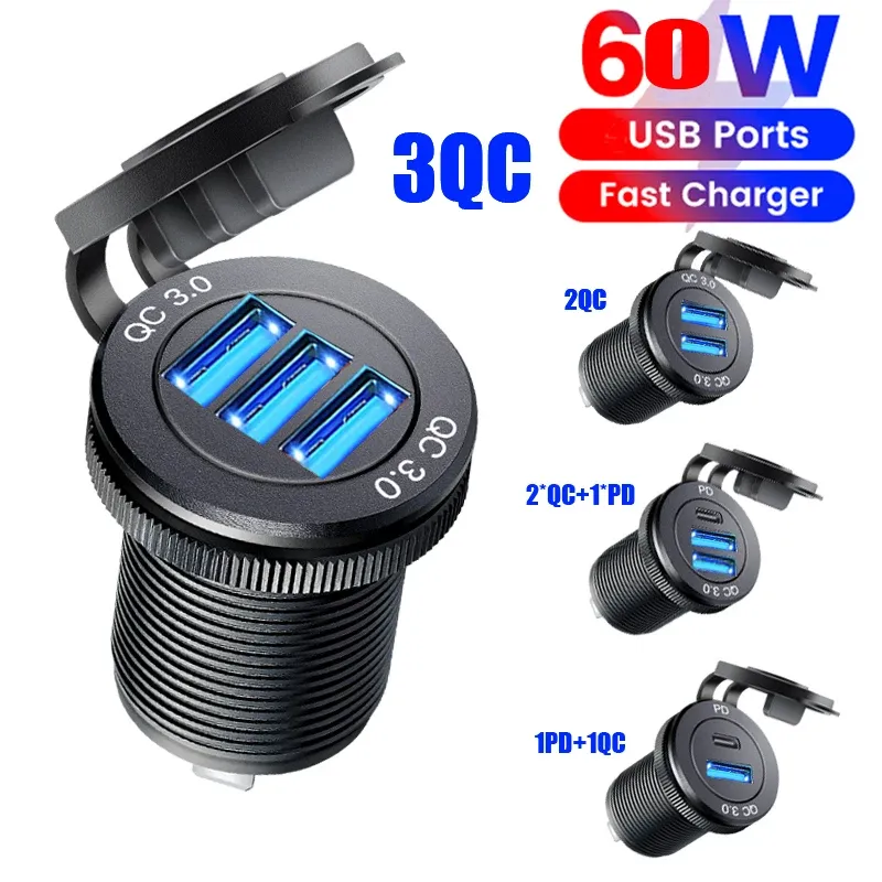 Chargers USB Wbudowane gniazda na zewnątrz przyczepy kempingowe 12V dla samochodów 12 V/24V łodzie motocyklowe wodoodporne 12V/24V QC3.0 USB Szybka ładowarka