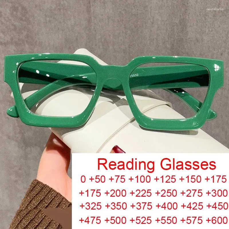 Lunettes de soleil Marque Green Square Reading Lunes Luxury Femmes Men Blue Light Blocking Computer Trend Presbyopic Eyeglass Plus 2