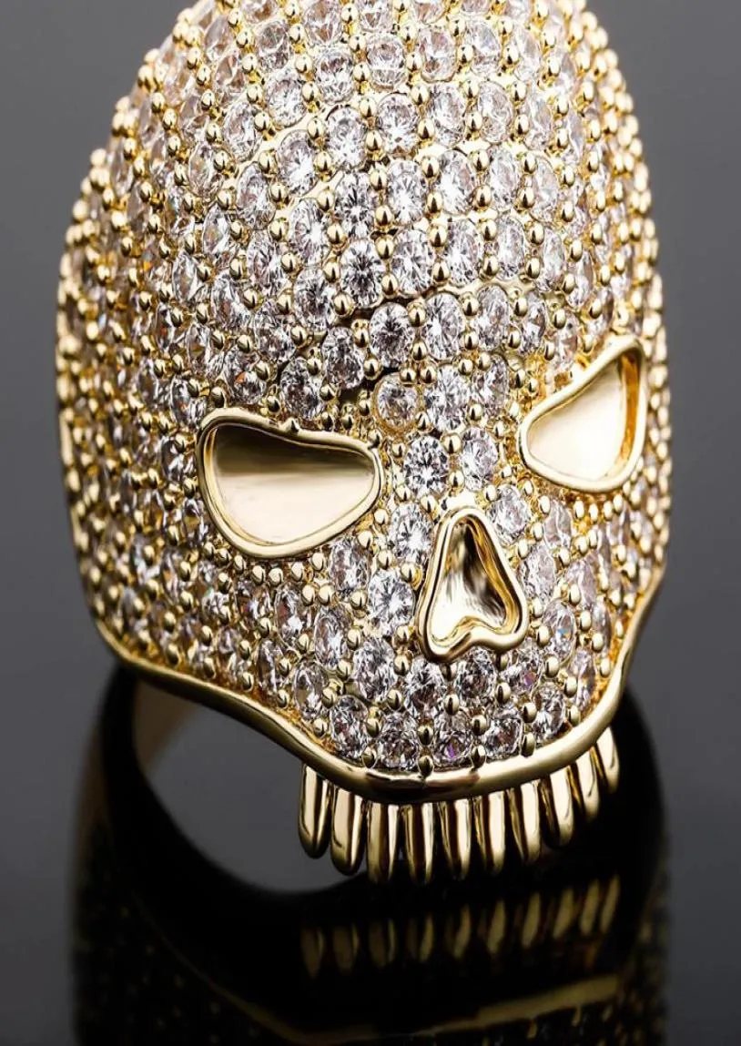 Iced Out Skull Ring Mens Silver Gold Anneau de haute qualité Full Diamond Hip Hop Anneaux bijoux6663656