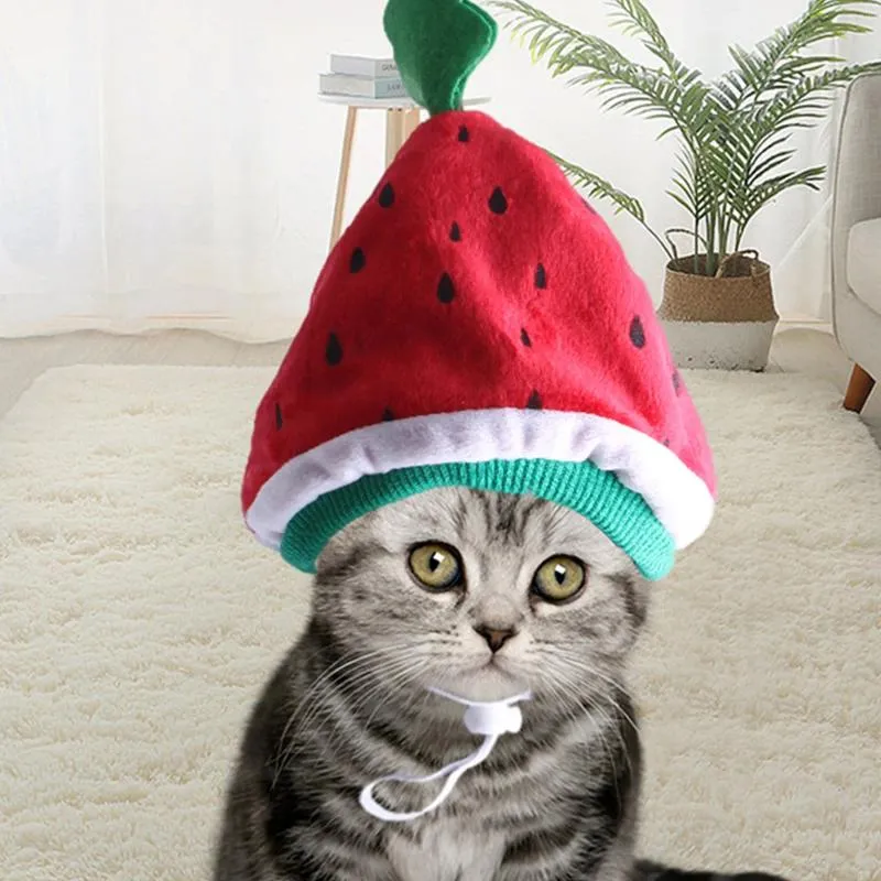 Hundekleidung weiche Plüsch Haustierhut Wassermelonenform Süße verstellbare elastische Band Kopfbedeckung für Katzen Hunde