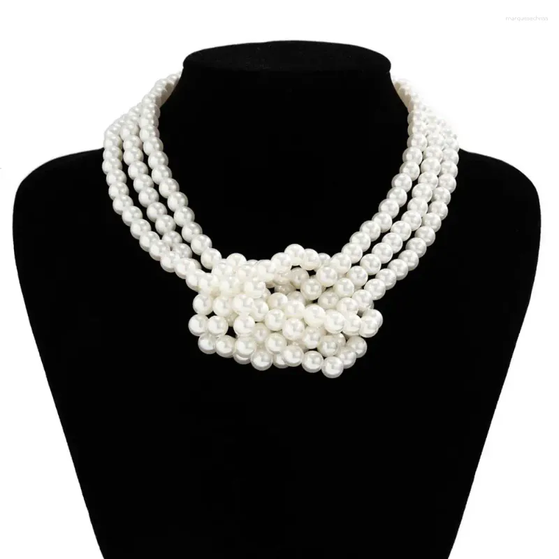 Ketten Vintage Style Faux Pearl Halskette Elegantes vielschichtiger Halshändler für Frauen mit verstellbarer Länge Edelstahllegierung