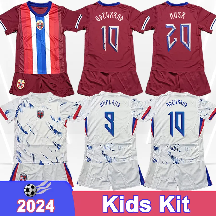 2024 Norge Kids Kit Soccer Jerseys National Team Odegaard Haaland Nusa Sorloth Home Away Football Shirts Vuxen Kort ärm