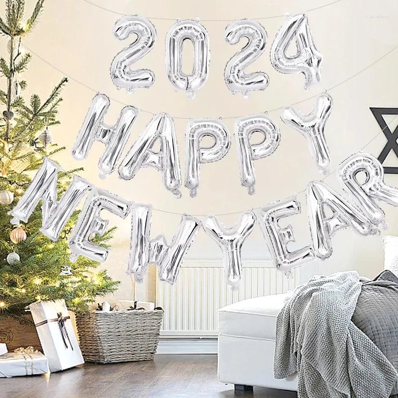 Decorazione per feste 1Set Happy Year 2024 Letter Aluminium Film Balloons Set Home Supplies Aluminium