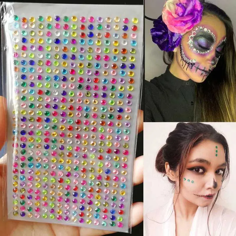 QB9D Tattoo Transfer 3D Eyes Face Makeup Temporary Tattoo Self Adhesive Beauty White Pearl Jewels Stickers Festival Body Art Decorations Nail Diamond 240427