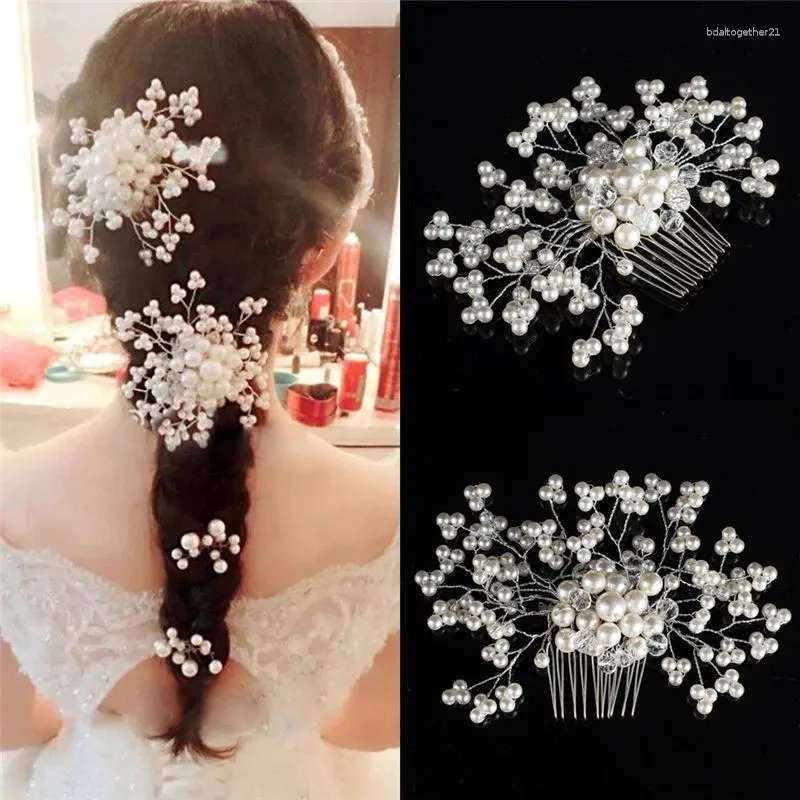 Coiffes 13cm 8cm fleurs de fleur de fleur épingles de cheveux de mariage d'honneur cristal diamante perles clips de mariée grippe 1 pc