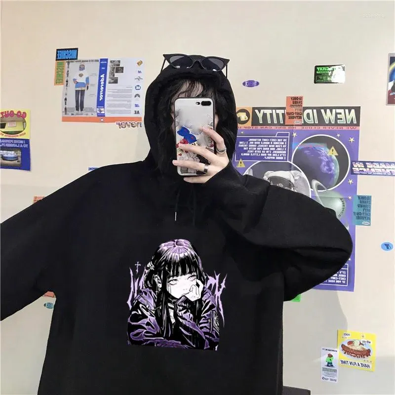 Damen Hoodies Gothic Anime Girl Frauen gedruckt Harajuku Punk Übergroße Sweatshirts Unisex Hoodie Tops Langarm Kleidung