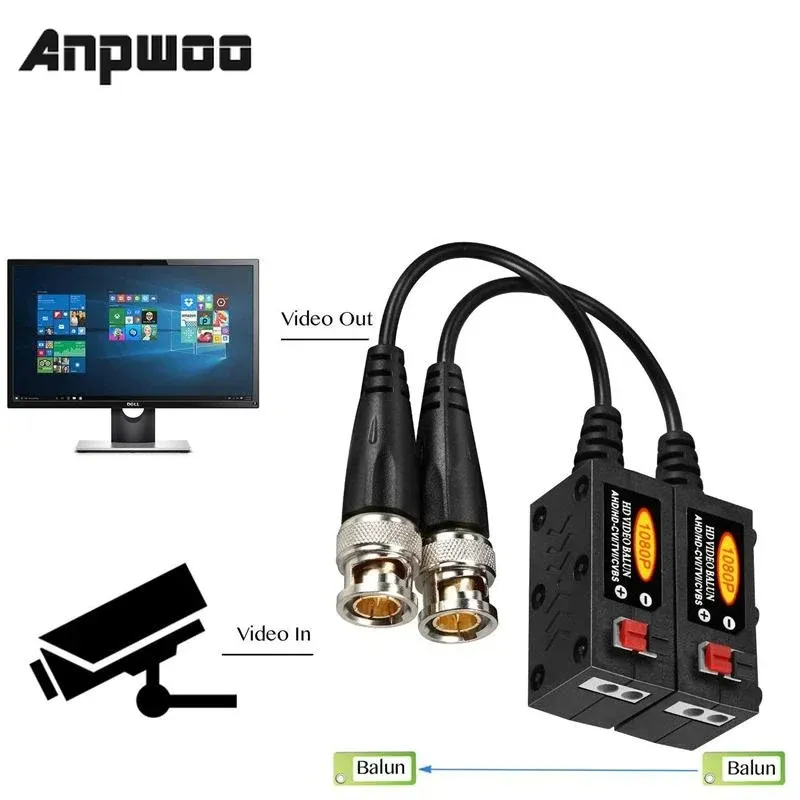 ANPWOO 1080P AHD/HD-CVI/TVI/CVBS HD Video Balun Transmitter 4 coppie (UTP fino a 350m-600m)