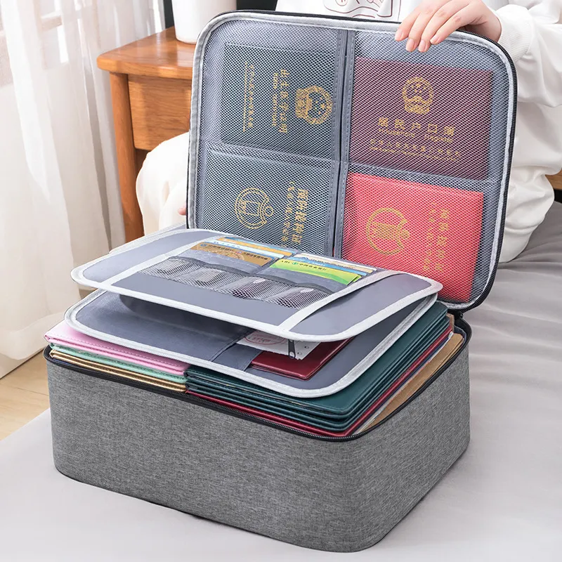 Travel Document Storage Bag Large-capacity Household Layered Passport Card Bag Waterproof Folder File Sorting Storage Bag