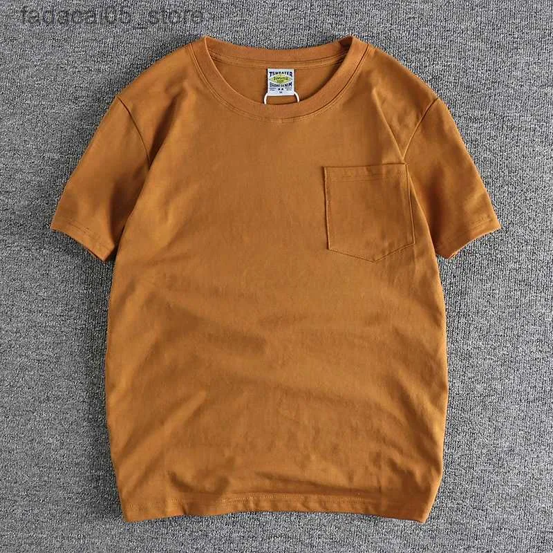 T-shirts masculins Simple Design Cotton Pocket Mens T-shirt Couleur continue Couleur à manches courtes Style de base Q240425