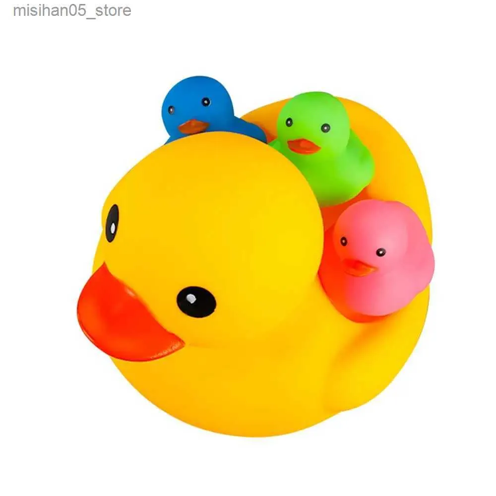 Sand Play Water Fun 4 pieces of childrens duck bathing toys bath duck toys colored rubber ducks family squeezed ducks baby shower toys Q240426