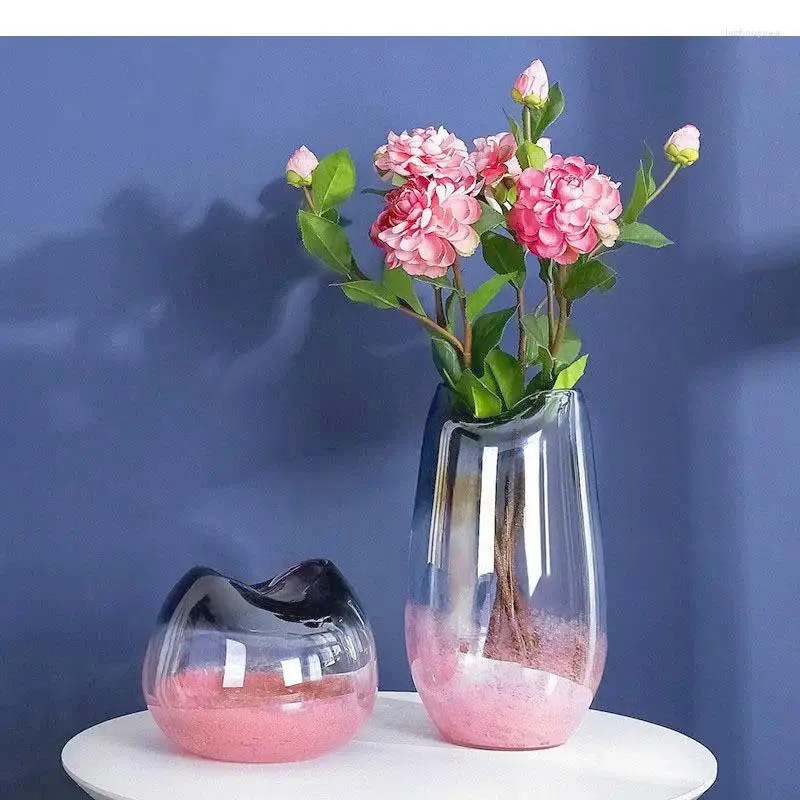 Vasos gradiente vaso de vidro rosa vaso transparente hidropônico vasos de flores Desk decoração