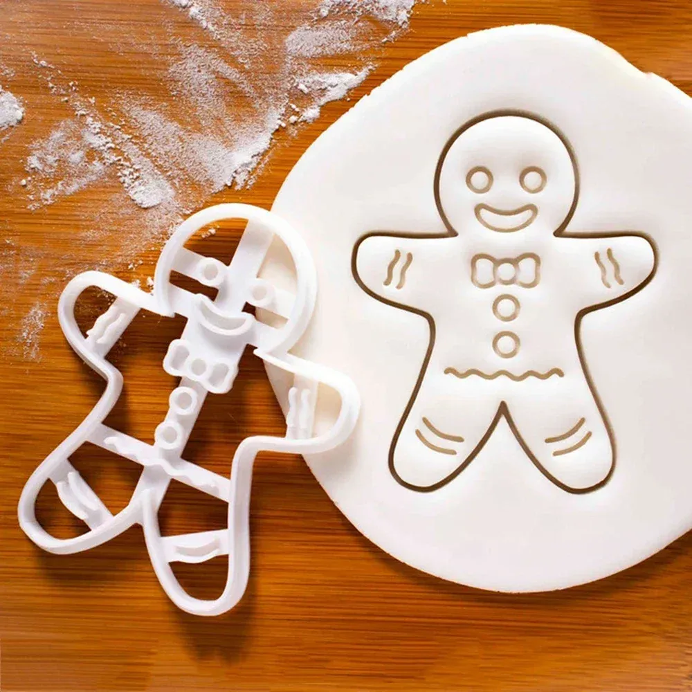 Moulds Christmas Gingerbread Cookie Cutters Snowflake Santa Plastic Cookie Mold Biscuit Stamp Christmas Kitchen DIY Baking Supplies