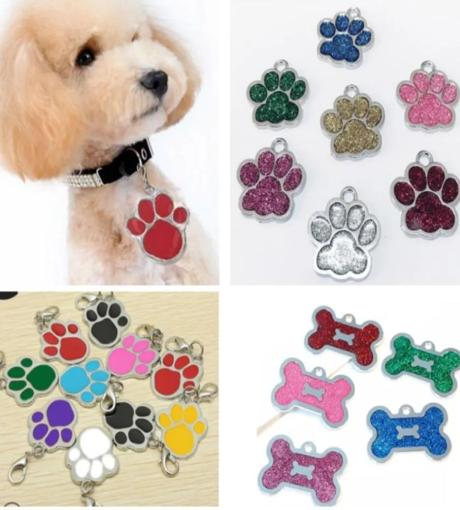 Dog Tag gegraveerde kat Puppy Pet ID voor modenaam Collar Tag Hanger Pet Accessoires voor Bone Glitter Footprint HH92178333203333