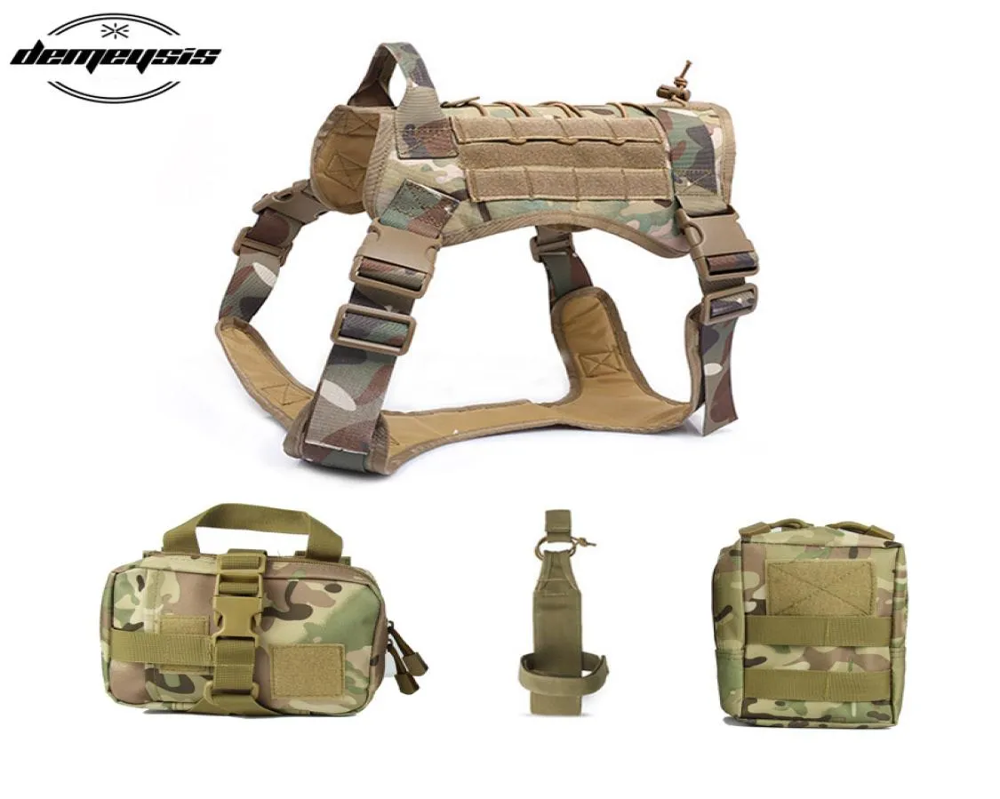 Tactical Service Dog Vest Camouflage Hunting Molle K9 Dog Harness with Pouches Water Bottle Carrier Bag8746533