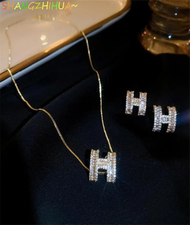 Stud Korean Trend Design Luxury Zircon Letter H Earrings For Women Fashion Temperament Jewelry Focusing On AccessoriesStud9985571