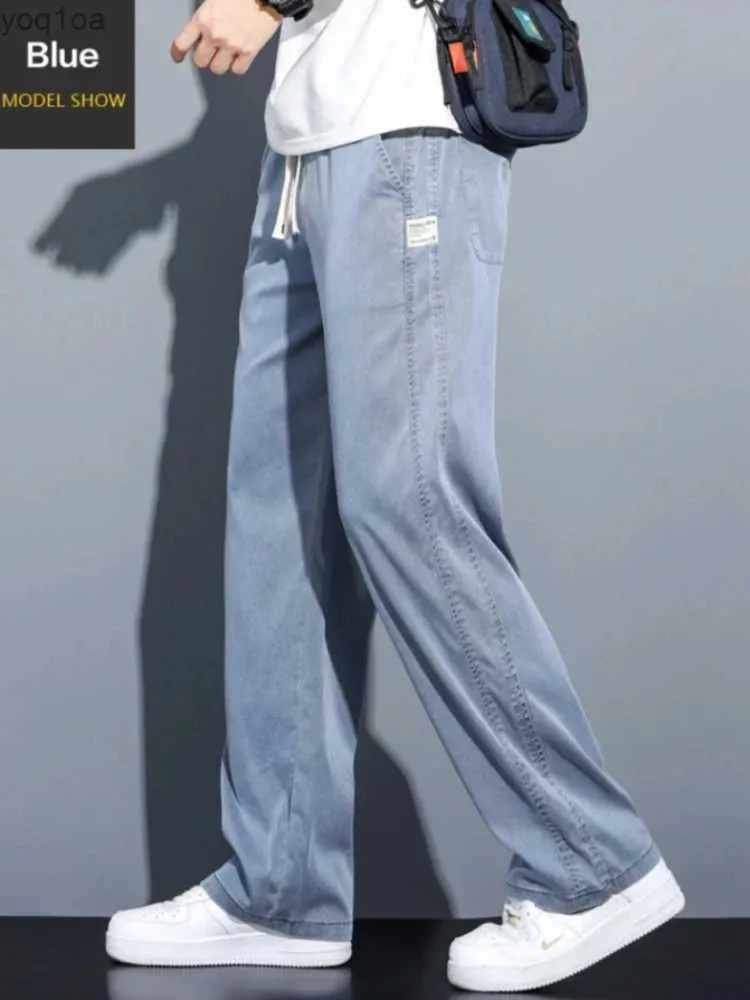 Jeans maschile plus size 5xl morbido tessuto lyocell jeans sciolto sciolto dritto elastico pantaloni casual coreani marchi brandl2404