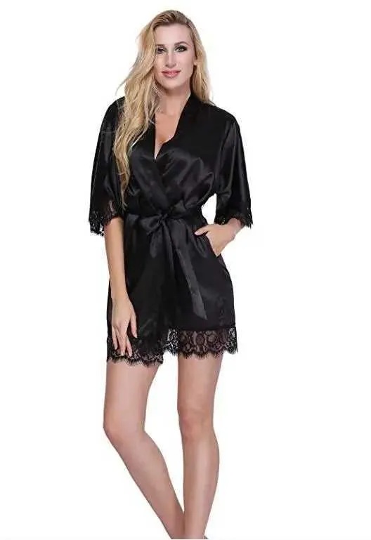 Kvinnors sömnkläder sexiga brudtärna kort satin brud mantel spets kimono kvinnor bröllop slpwear sommar kvinnlig badrock underkläder kläder hem femme l3 y240426