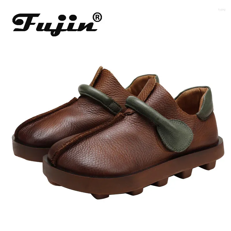 Elbise Ayakkabı Fujin 3.5cm Ergonomik Yumuşak Kauçuk Çözilmiş Daireler Leisure Loafer Bahar Retro Kadın Rahat İnek Orijinal Deri Sonbahar Kancası