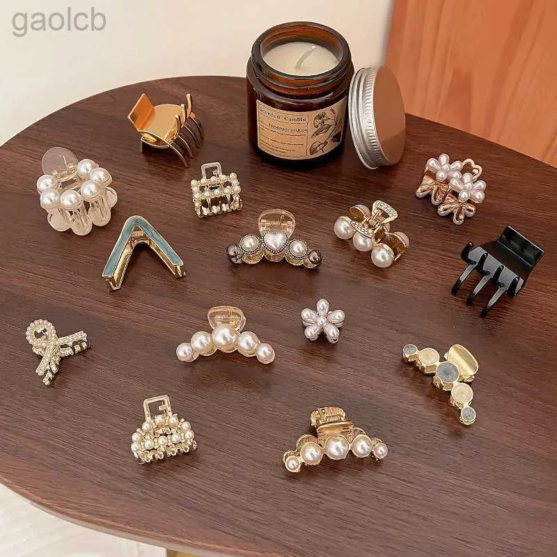 Hair Clips Barrettes Korean Pearl Rhinestone Sweet Mini Hair Claw Clips Women Luxury Crystal Chic Barrettes Crab Hairpins Hair Accessories Female 240426