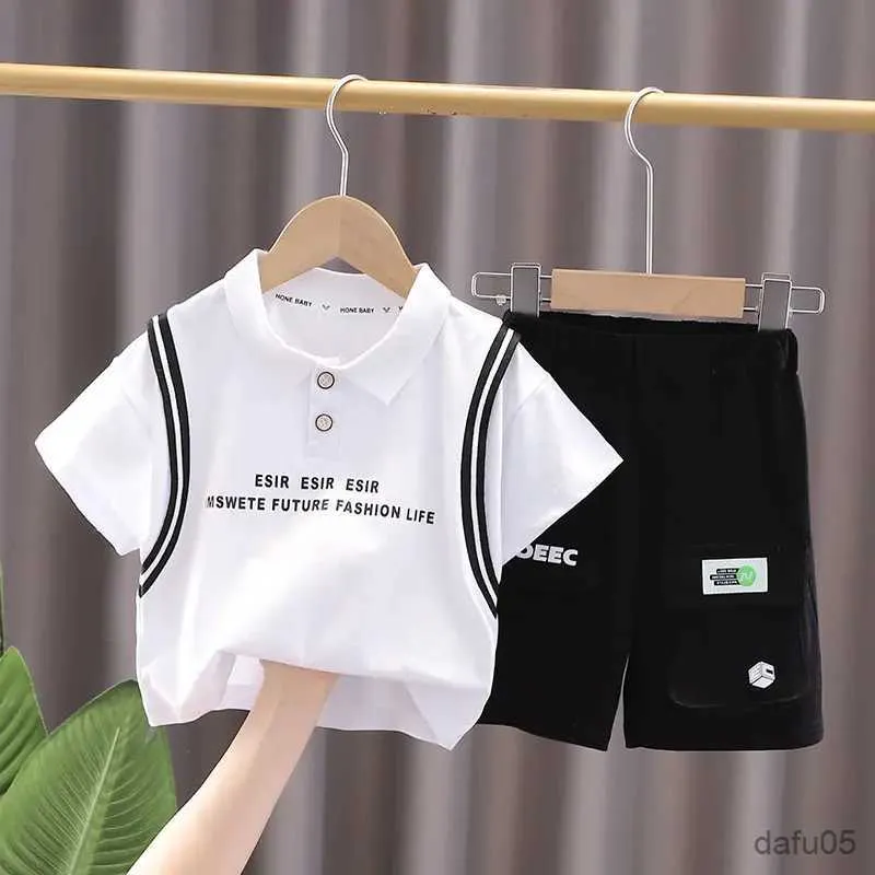 Clothing Sets New Kids Summer Clothing Toddler Children Boy Short Sleeve Cartoon Letters T-shirt Pants Fashion Infant Clothes Set Tracksuit