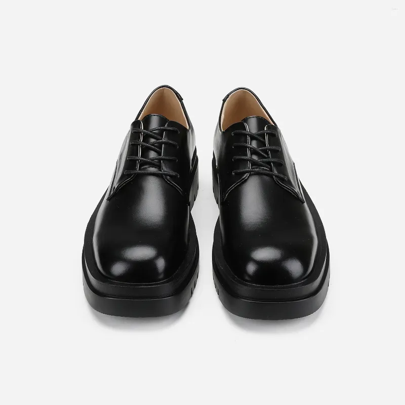 Sapatos casuais menino estudantes pretos de couro pu grande dedo redondo de ponta grossa oxfords homens planforms jovens