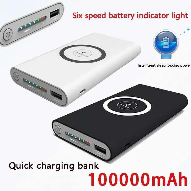 Cell Phone Power Banks New QI Wireless Charging Bank 100000MAh High Capacity Polymer Wireless Charging Mobile Power Charging Bank 240424