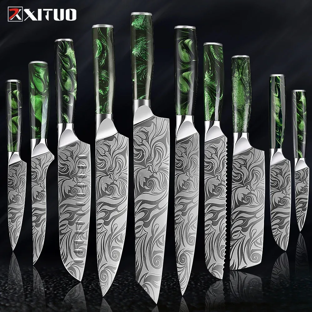 السكاكين Xituo 18pc سكين المطبخ مجموعة من الفولاذ المقاوم للصدأ Pro Cknives Ultra Sharp Santoku nakiri الخبز الساط