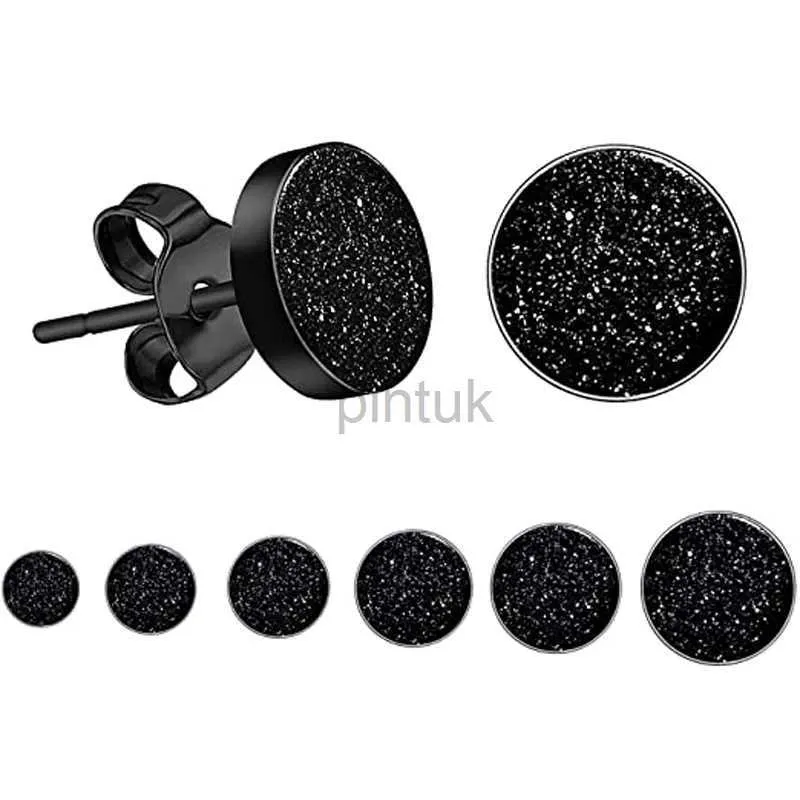 Stud 1/6 Paar runde Ohrringe Set Punk Fashion Edelstahl hypoallergenmattschwarz 3mm-8mm für Männer Frauen D240426