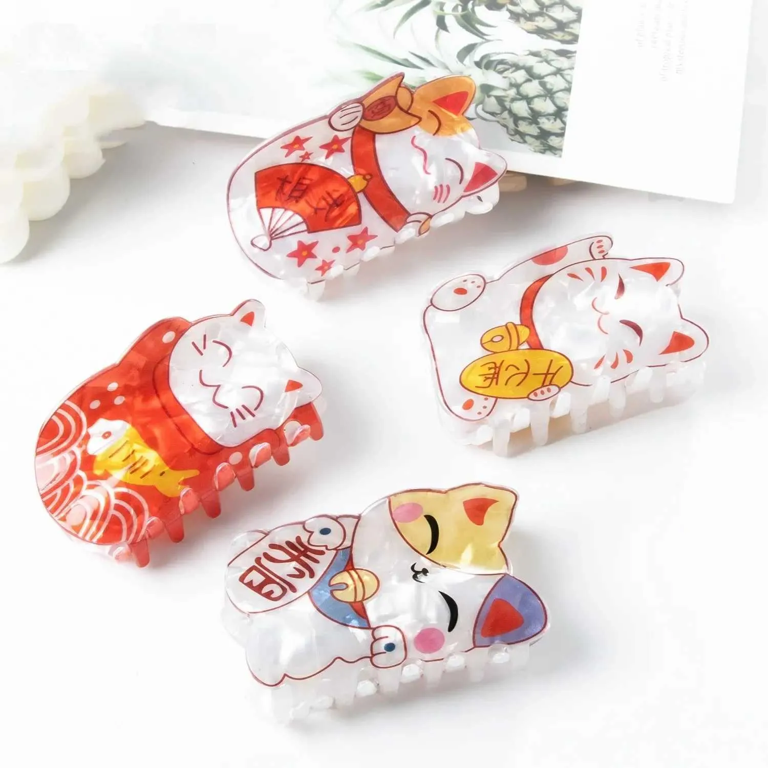 Morsetti yhj Nuovo cartone animato Fun Fortune Cat Cat Cute New Year Good Luck Kittens Animal Hair Clip Accessori per capelli popolari per donne Y240425