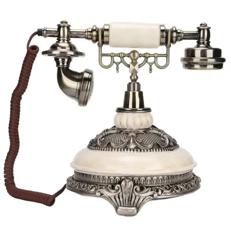 Accessories Vintage White Telephone European Retro Rotation Landline Phone for Home Office Coffee Shop Bar Decoration