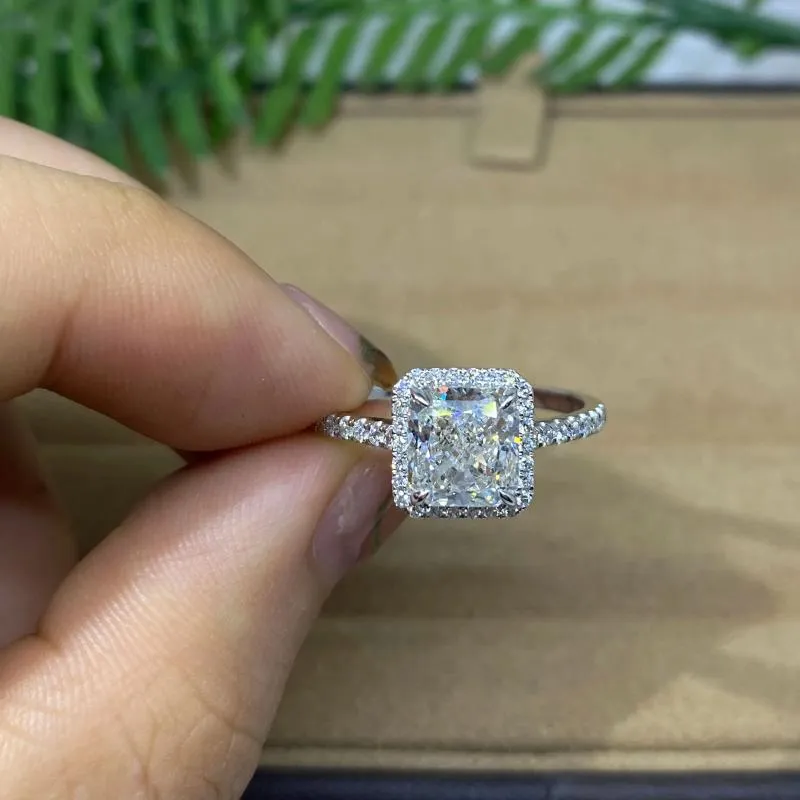 Pierścienie klastra Aeaw IGI Lab Grown Diamond 14 -krotny biały złoto Radiant Cut EF vs1 kolor zaręczynowy 2.13CT CVD Zestaw CVD