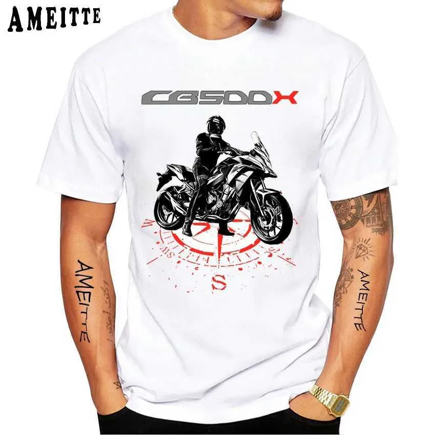 قمصان الرجال الجديدة الصيفية الجديدة SLVE SLVE CB500X Classic Motorcycle GS Rider T-Shirt Harajuku Moto Sport Design White Casual Boy Ts Tops T240425