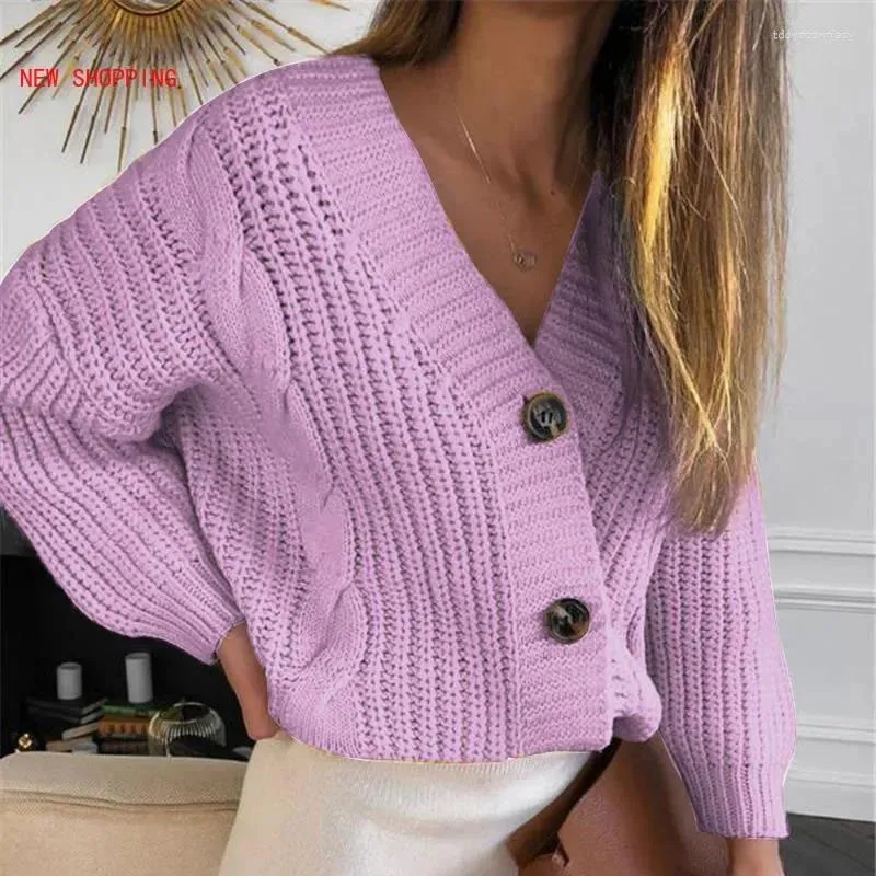 Tricots de tricots féminins Falan de cardigan en tricot à manches longues en V Longe en V Cardigans Streetwear décontracté Fashion Pull Femme Coat Automne