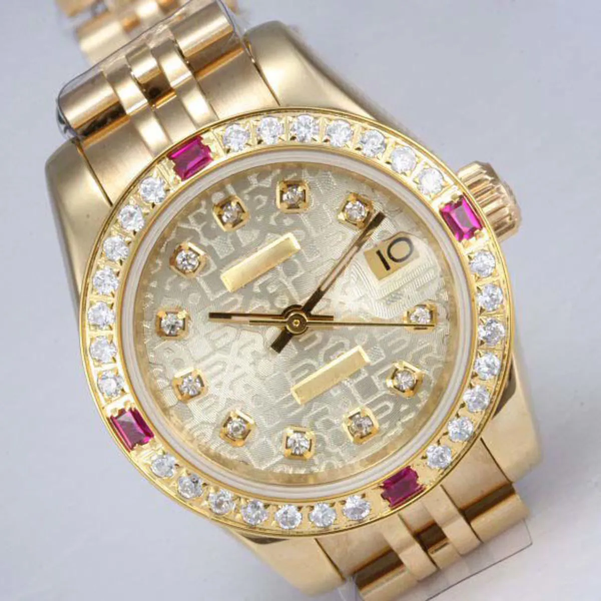 Superclone Automatisch horloge roestvrijstalen diamanten horloge automatisch vol goud met diamant bezel-computer wijzerplaat marker diamant horloge 26 mm diamanten damesgouden horloge
