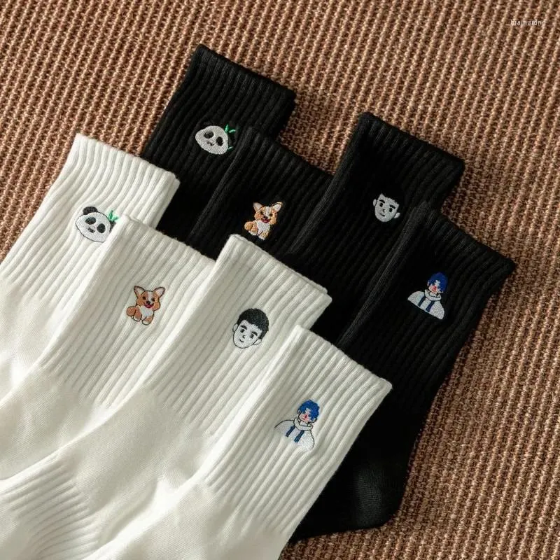여자 양말 movimento de bordados meias masculinas e femininas em preto branco