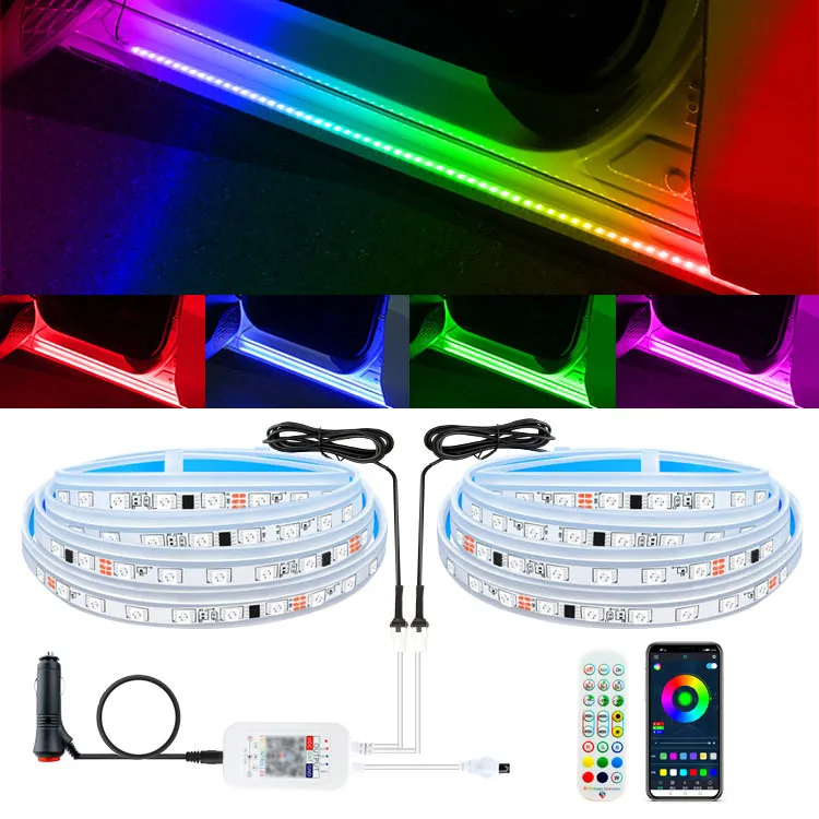 Nouvelle voiture Décoration de porte intérieure des lumières pédales atmosphère clignotant Lumière Bluetooth App Remote Control DIY AUTO INTÉRIEUR LAMPE DÉCORATIVE EXTÉRIEUR