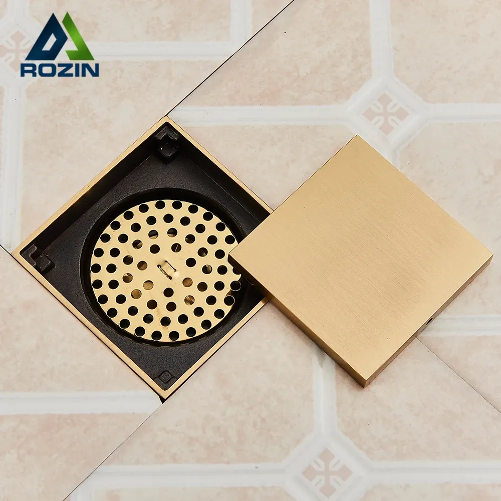 Contrôles Rozin Brackaged Gold Floor drains 10 * 10 cm Invisible Drain de sol de salle de bain Matte carré de douche carrée de déodor
