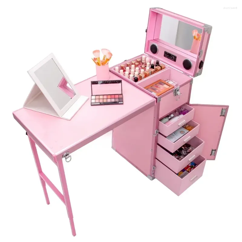 Storage Boxes Custom Pink Nail Table Rolling Case Beauty Salon Manicure Makeup Station Artist Cosmetic Trolley