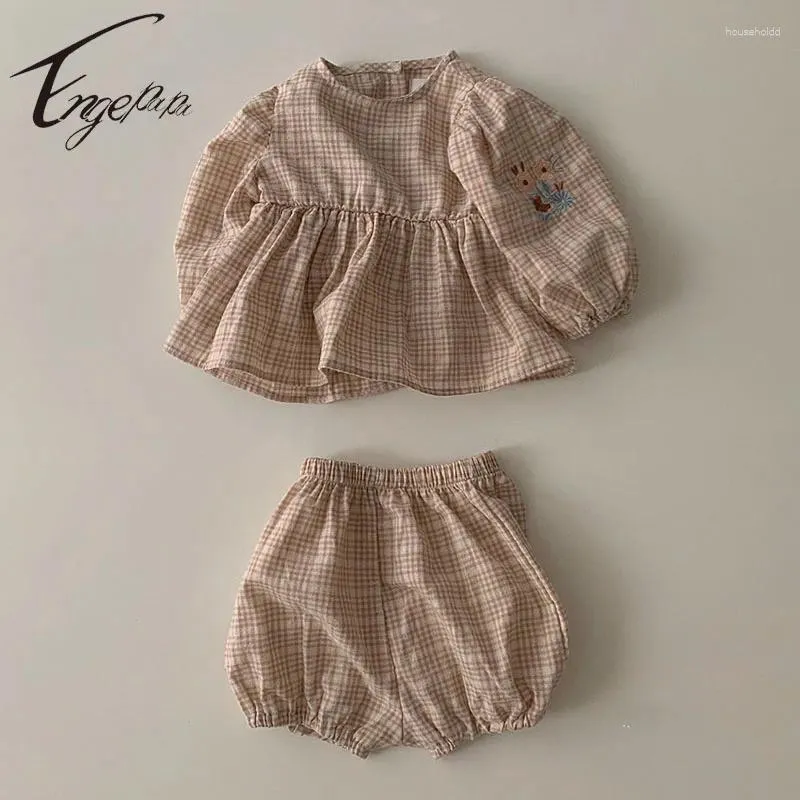 Clothing Sets Engepapa Embroidered Baby Boys Girls Long Sleeves Top Shorts Infant Flowers Set Toddler Plaid Spring Autumn Clothes